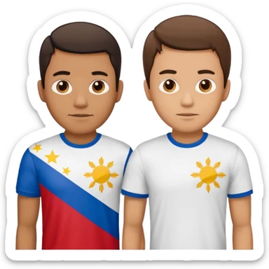 2 male Best budd wearing tshirts, one had Philipines flag, the other spanish flag sticker