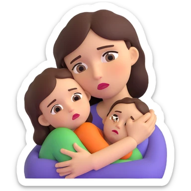 mother hugging a sad child, expressive faces sticker