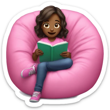 Girl in pink beanbag chair reading a book  sticker