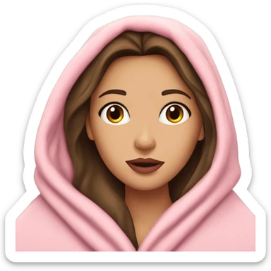 Brunette caucasian woman with pink lips cuddled in a big blanket sticker