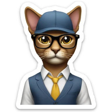 Mulatto hiphop confident business slimfit adult cat full body pfp with smart glasses and chill eyes sticker