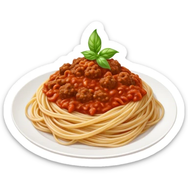 Spaghetti Bolognese on a plate,nice basil on top sticker