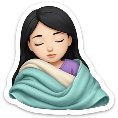 girl with black hair and light skin sleeping with blanket on sticker