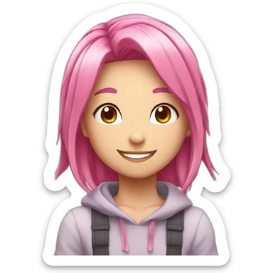 Anime girl with pink hair smile sticker