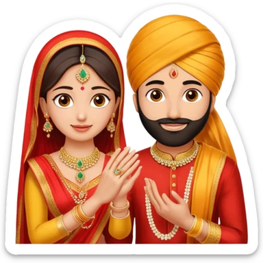 Two hands in a engagement..One hand of groom and one hand of bride. Bride hand - red/yellow saree. groom- light orange punjabi (oonly hands will be visible in the image). Groom's hand is holding a ring and bride's hand will be wearing the ring sticker