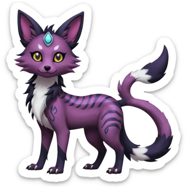 Kawaii dark black purplish blackish edgy fantasy ethereal feline-vernid-sergal-monster-furret-Lycanroc-umbreon-fursona animal creature full body with intricate markings  sticker