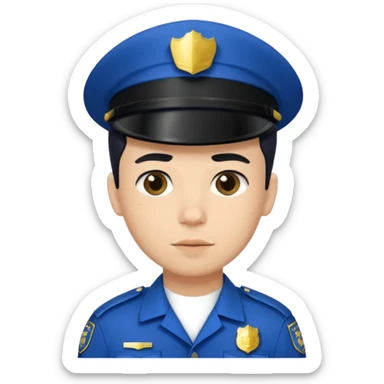 Police man wearing Blue uniform with hair sticker