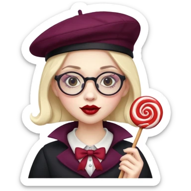 Vampire with lollipop, beret and glasses sticker