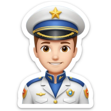 cute spaceship captain portrait, head and shoulders only, futuristic captain uniform collar, captain badge, confident smile, 3D cartoon, mobile game icon style, clean background, no text, no watermark
 sticker