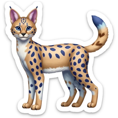 Colorful blubbery bluish cute adorable tropical exotic fruity blueberry-themed rosy Caracal-Cheetah-Serval-Snow-Leopard-Trico-Sergal-Vernid-fusion-hybrid-animal-creature, full body, with tribal markings sticker