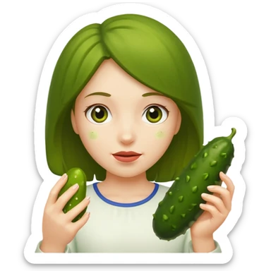 Girl playing with pickle sticker