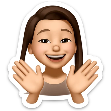 make her look joyful and like she just did something great but still humble, with a warm, happy, and modest expression and gesture, keep the same style sticker