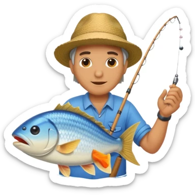 Man fishing and catching huge fish sticker