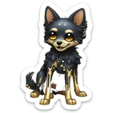 Black iridescent dog fox zombie skeleton gold mechanical nebula galaxy stars flowers fairy lights vintage sticker