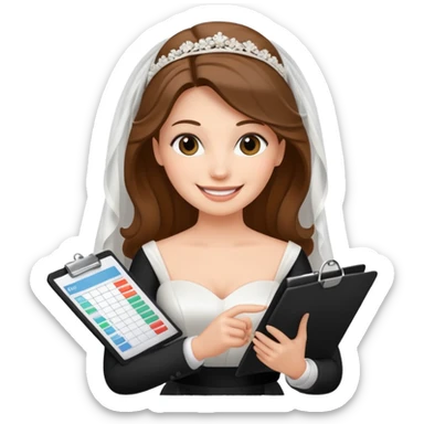 emoji bride holding a checklist spreadsheet, organizing the wedding sticker