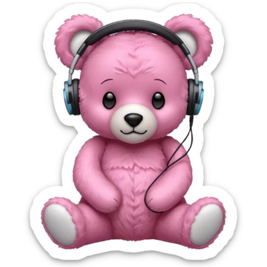 pink bear with headphones sticker