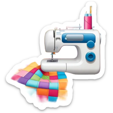 Patchwork and quilting icon, colorful fabric patches sewn together in a quilt pattern, sewing needle and thread, quilting tools like rotary cutter and quilting hoop, minimalistic style, clean lines, transparent background. sticker