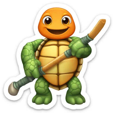 turtle with nunchuk, orange badana sticker