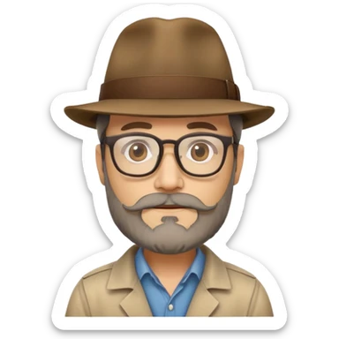 Nhà khảo cổ, 50 tuổi, đeo kính, có râu, đội mũ phớt mặt nhỏ sticker