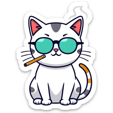 cat with glasses and a cigarette sticker