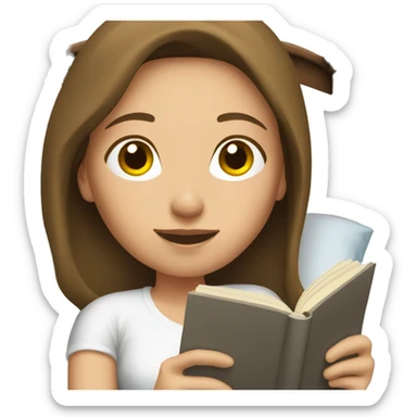 Brunette white woman reading laying in bed sticker