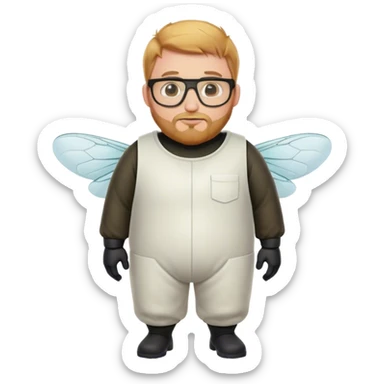 full body medium plus size male bee keeper with  short light strawberry blonde hair and goatee wearing glasses  sticker