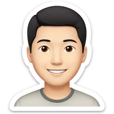 Asian man with short black hair, friendly smile, Josh Lim character sticker