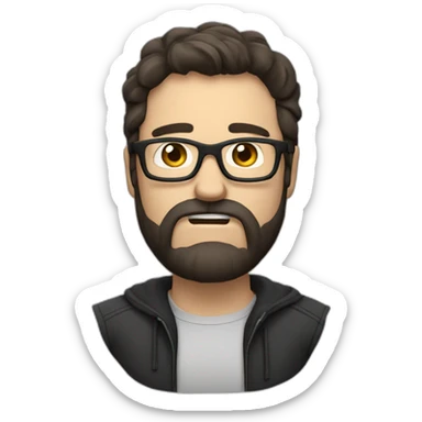 angry white man with beard, medium lenght dark hair and glasses sticker