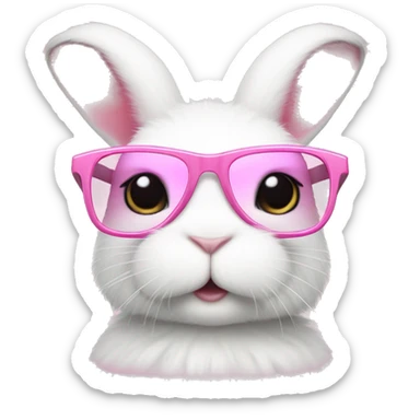 cute super fluffy white bunny with pink glasses sticker