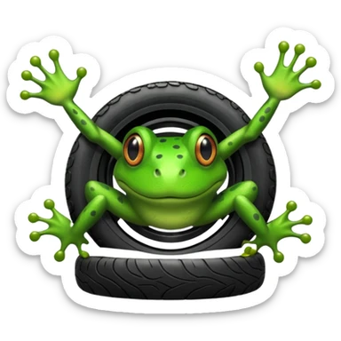 Frog head and legs but the body is a tire sticker