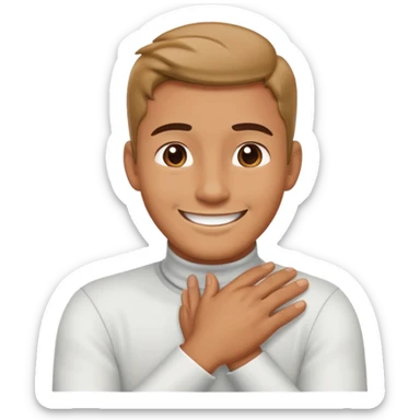 man holding his neck while crossing his hands smiling  sticker