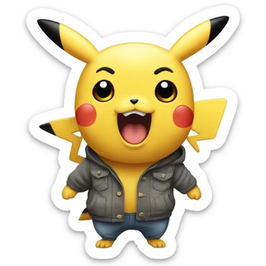 a singular surprised pikachu, in the style of a cartoon targeted towards grown men, realistic sticker