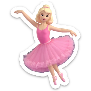 ballerina with blonde hair and white skin, pink tutu, dynamic dance pose, soft lighting, 3D style sticker