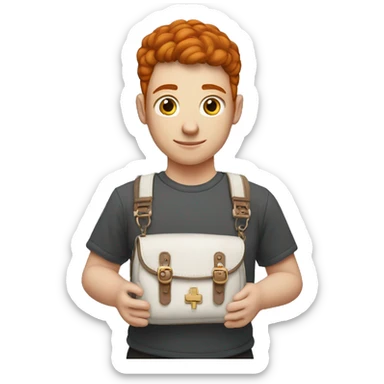 small cross chest purse worn by red head student sticker