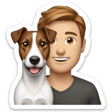 Man with brown hair with jack russell terrier sticker