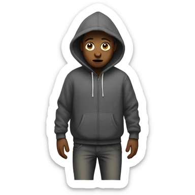 person with hoodie on looking sad and walking with hands in his hoodie sticker