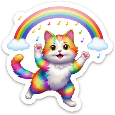 Chat qui danse sous un arc en ciel sticker