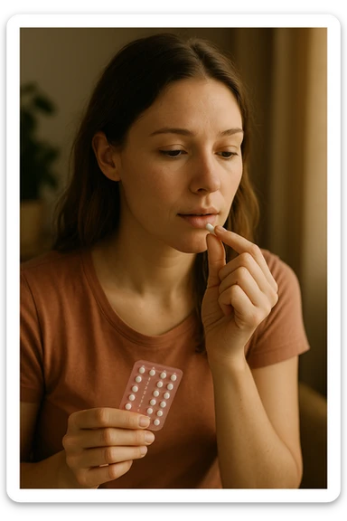 donna che prende pillola per il suo ciclo mestruale. immagine 4k sticker