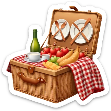 Do a picnic emoji where there is a basket full of food with a white and red checkered blanket underneath sticker
