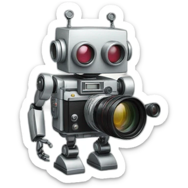 robot holding a 35mm film camera sticker