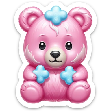 Bear-shaped glossy cotton candy with shiny, glazed appearance and glistening sugar crystals sticker