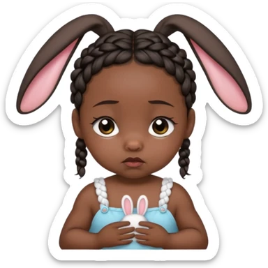 bunny ear accessory wearing baby dark braided hair sad  sticker