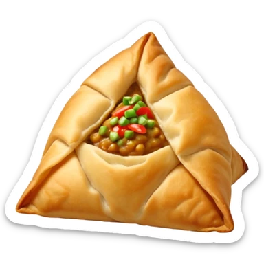 a samosa cut open, revealing spicy potato filling sticker