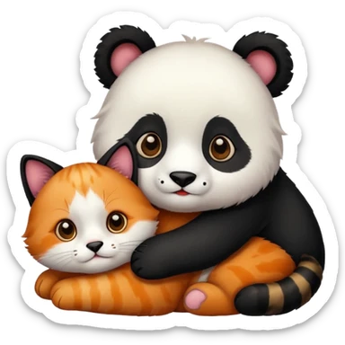 Panda hugging a  cat with half its face ginger and the other half black sticker