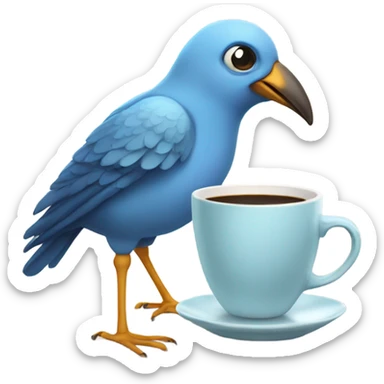 Cartoon bird drinking coffee with a pair of underwear on  sticker