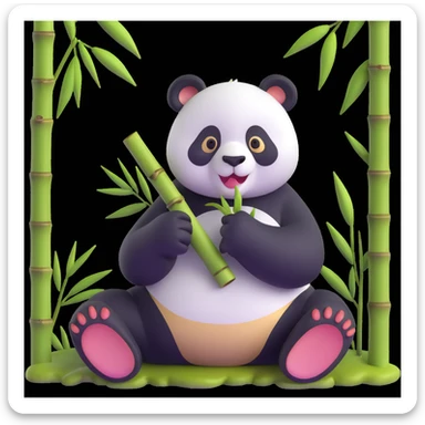 panda eating bamboo in forrest background, close up pose sticker