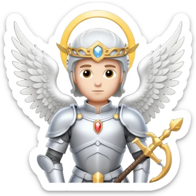 Michael the archangel is usually shown in emoji form as a brave, armored figure with a bright halo, wings, and a weapon. sticker