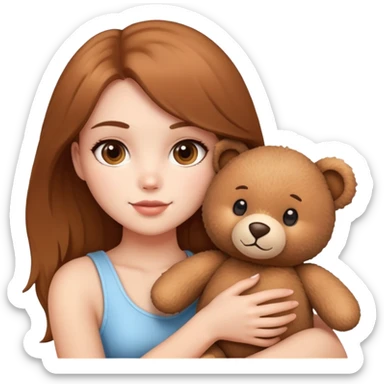 A beautiful girl with a teddy bear in her hand  sticker