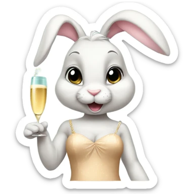 mischevious bunny wearing a dress drinking champagne  sticker