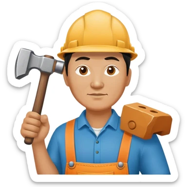 photorealistic kazakh worker middle age with 
hammer sticker